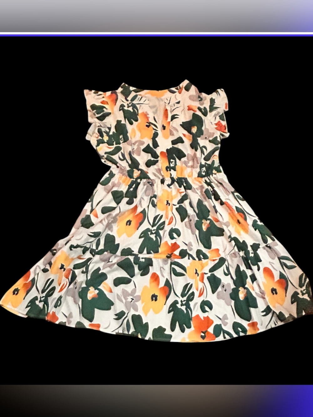 Women’s Floral Ruffle Sleeve Casual Dress - White with Green & Orange Floral NEO
